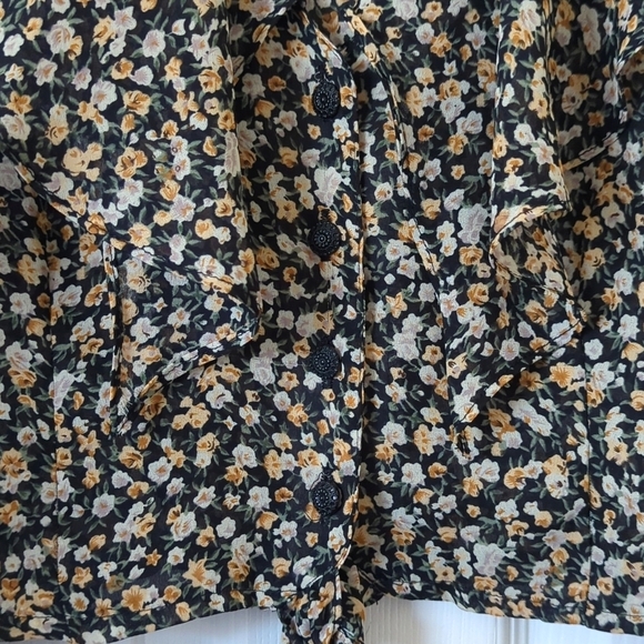 Joule Energy 80's Vintage Floral Button Down Tie Front Cropped Blouse Black M - Picture 8 of 12